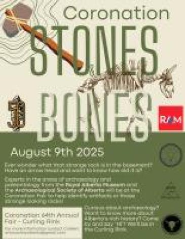 Stones and bones poster with bison skeleton and a maul